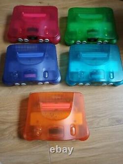 5 Funtastic Nintendo N64's Red, Purple, Green, Orange And Blue Good Condition