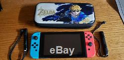Nintendo Switch Unpatched Very Good Condition Hackable Neon Joy Cons with Case