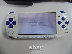 PSP 3000 White and Blue Rare Good Condition WithCharger New Battery Tested