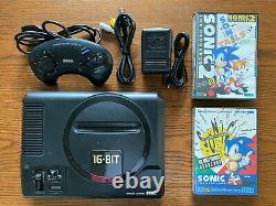 SEGA Mega Drive Black Game Home Console & Sonic The hedgehog 1,2 Good Condition