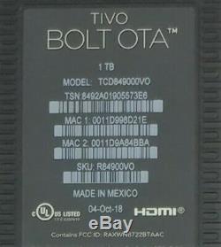 Tivo Bolt Ota Tcd849000vo 1tb Dvr 4k Entertainment System Noir Bonne Forme